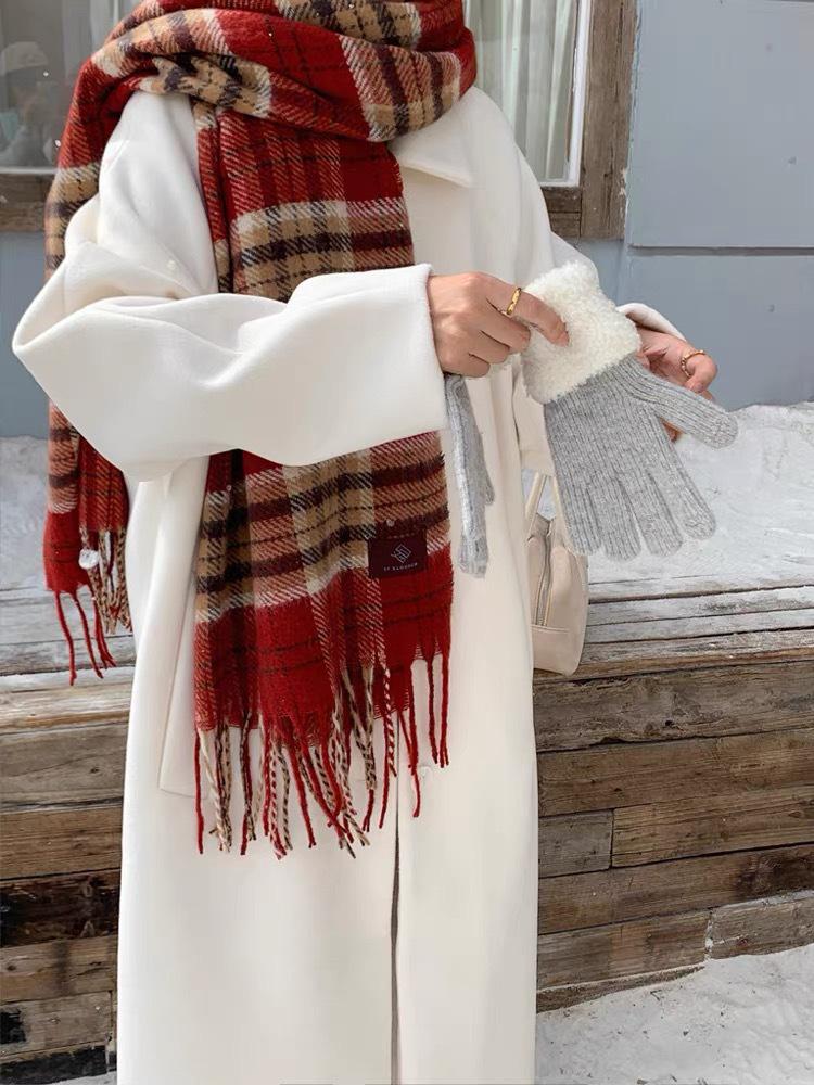 Red Plaid Scarf - Warm & Versatile Winter Gift for Women and Couples