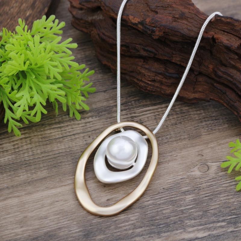 New matte hollow geometric ring long pendant women's fashion versatile irregular oval long necklace