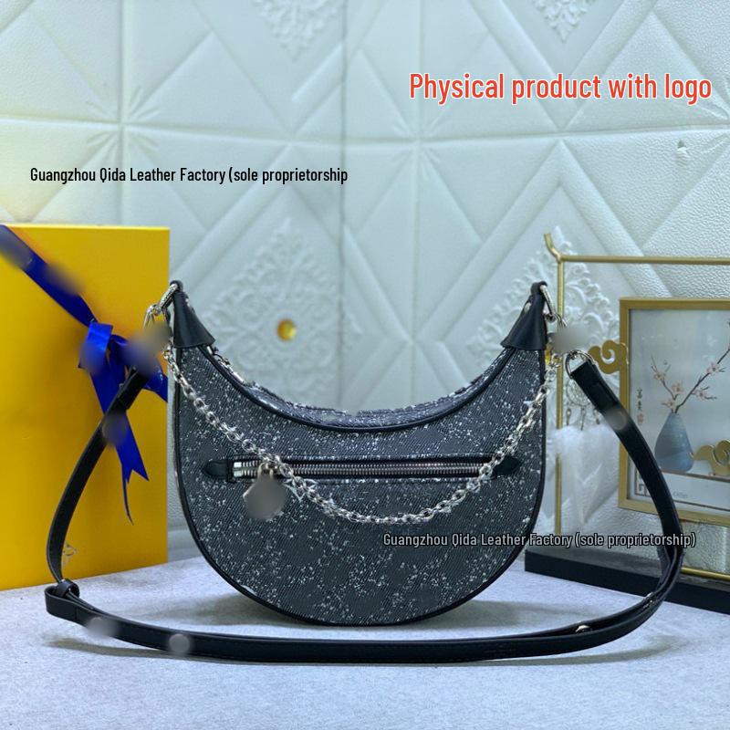 Classic Floral Genuine Leather Crossbody Chain Pea Bag with Logo for Women