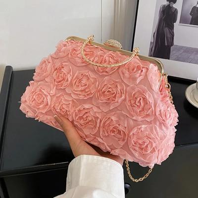 Designer Women Bead Flowers Shell Clip Lock Clutch Pink White Crystal Purses and Purses Chain Messenger Bags Shoulder Bags