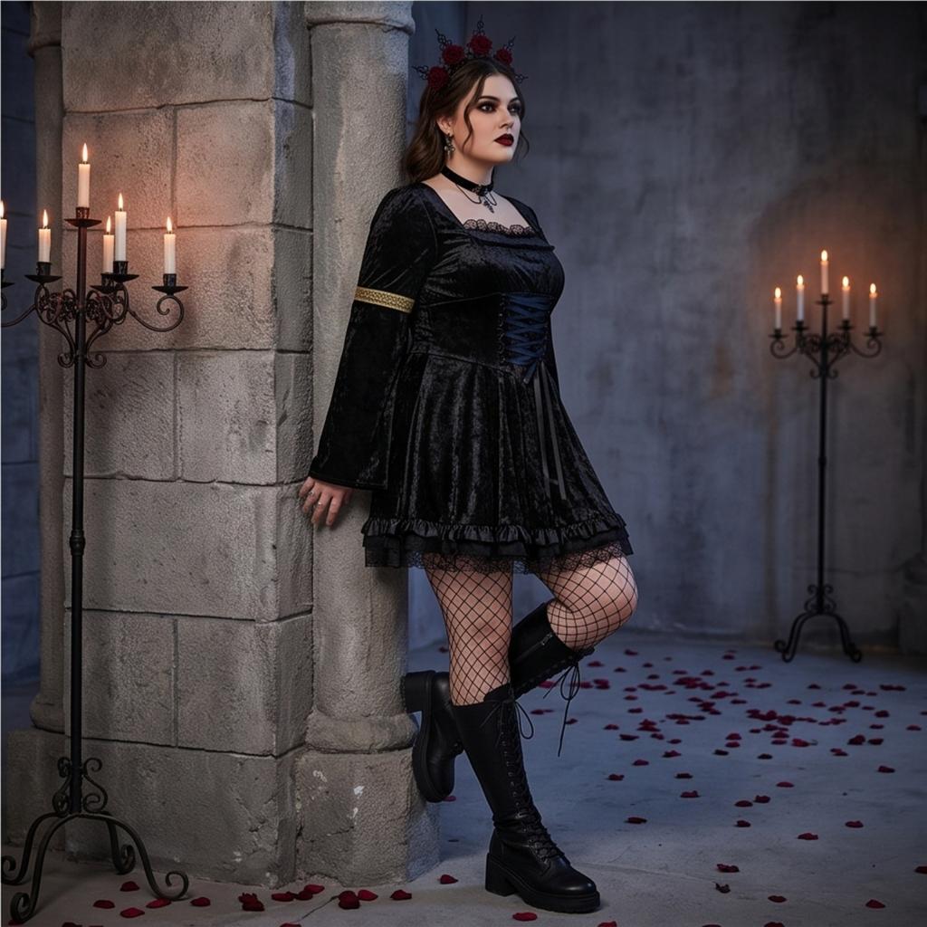 Women's Gothic Lace Devil Costume Dress for Halloween
