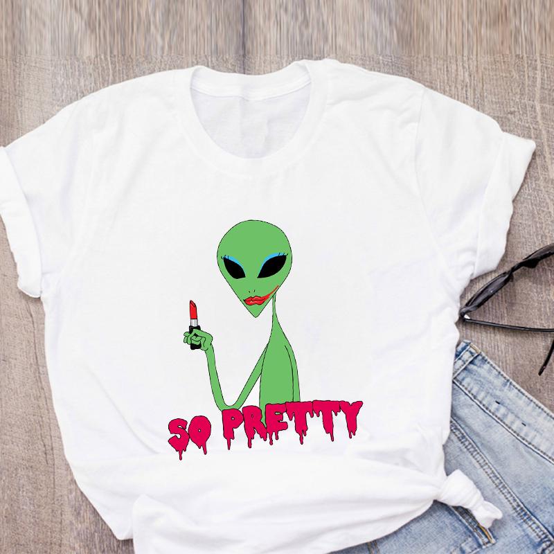 Women Graphic Cartoon Alien Color Ladies Summer Print T Shirt Shirt Tops Lady Clothes Womens