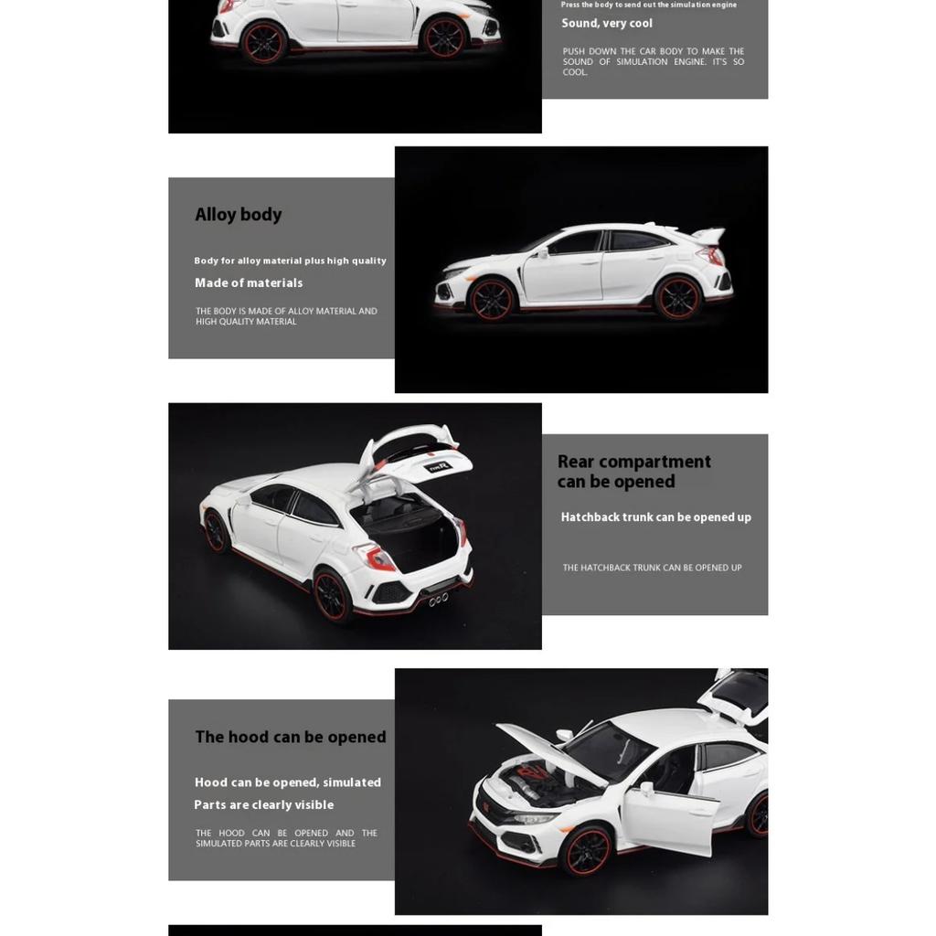 1/ 32 Scale Honda TYPE-R Alloy Car Model Diecasts Toy with Sound and Light Vehicles Decoration Toys for Kids Gift