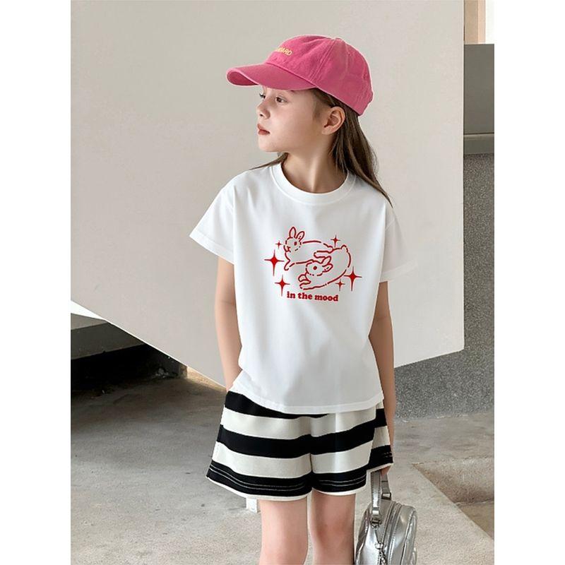 2026 Summer New Children's Pure Cotton Short-Sleeve T-Shirt, Loose Korean Style Unisex Youth and Older Children Printed Top Trendy