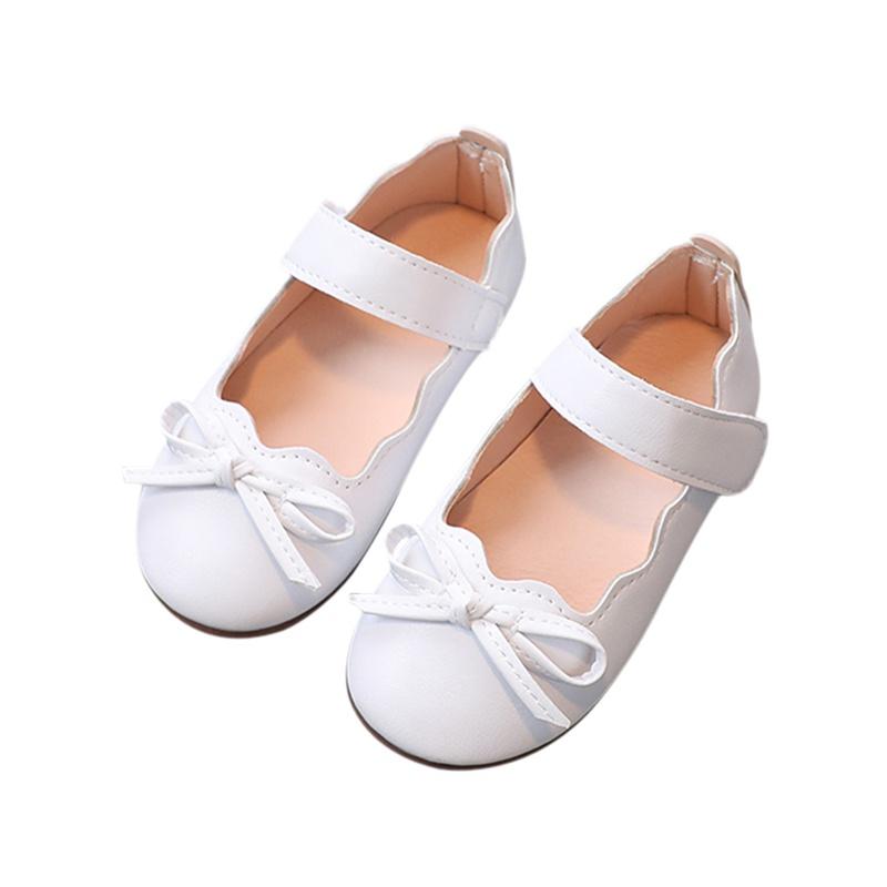 

Обувь для девочек 1–8 лет, однотонная повседневная обувь в британском стиле, Нескользящая обувь принцессы на мягкой подошве с бантом 23