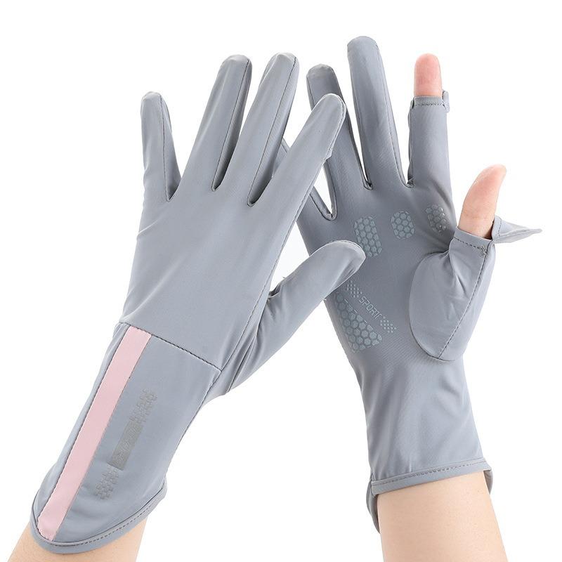 Sunscreen gloves women's UV protection thin summer ice silk fashion hand sleeves outdoor cycling leaking finger sunscreen gloves