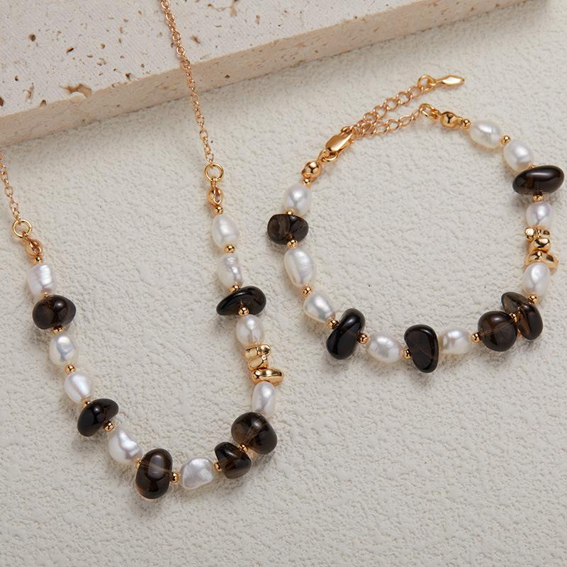 Original Design S925 Sterling Silver Natural Crystal And Pearl Colored Treasure Bracelet Women'S Trend Handmade Beaded Earrings