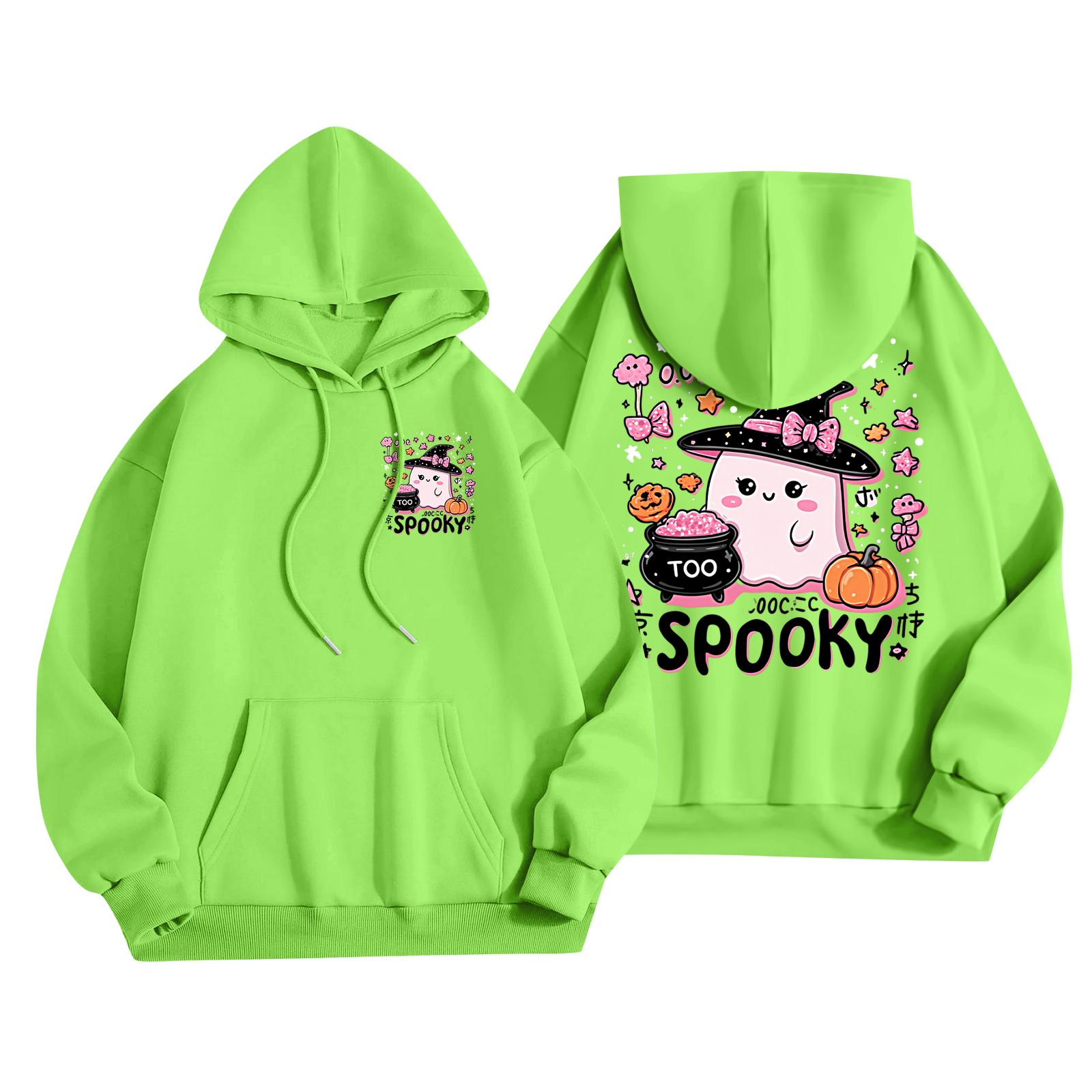 

Детская повседневная модная толстовка с капюшоном и длинными рукавами с принтом на Хэллоуин 120 зелёный