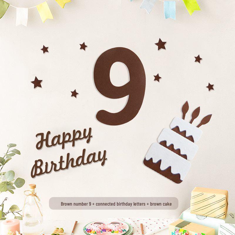 Minimalist Mori-Style Felt Happy Birthday Cake Wall Sticker for Baby's 1st Birthday Photo Props.