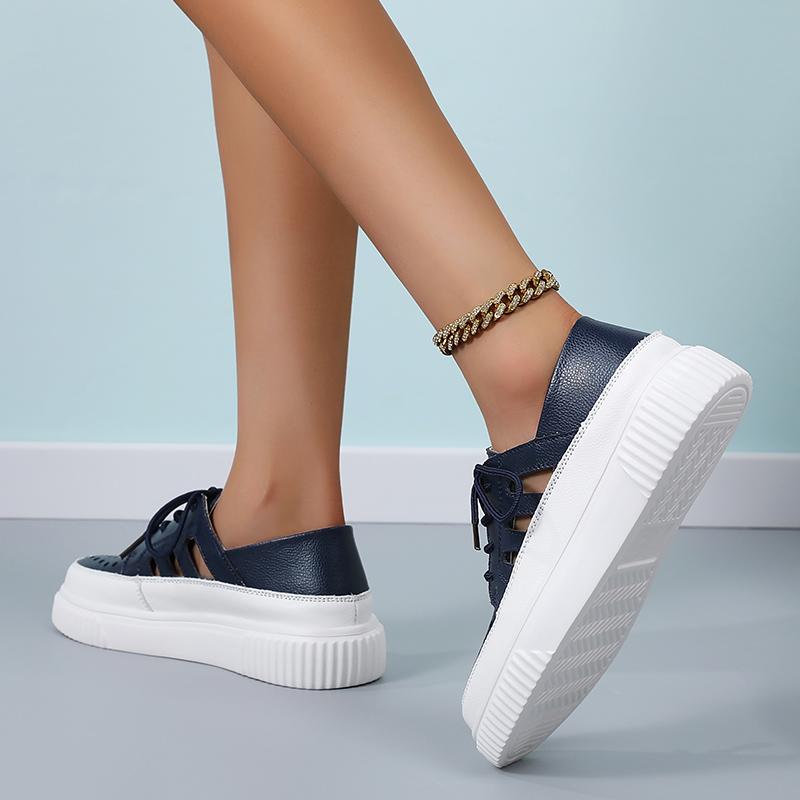 Women’s Wedge Sneakers White Leather Sandals Comfort Casual Blue Summer Maternity Shoes Plus Size