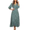 Floral Print Maxi Dress for Women Long Sleeve V Neck High Waist A Line Long Dress Casual Wear for Beach Weddings Parties