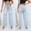 2023 Trendy European & American Ripped Bell Bottom Mid-Waist Loose Denim Pants for Women