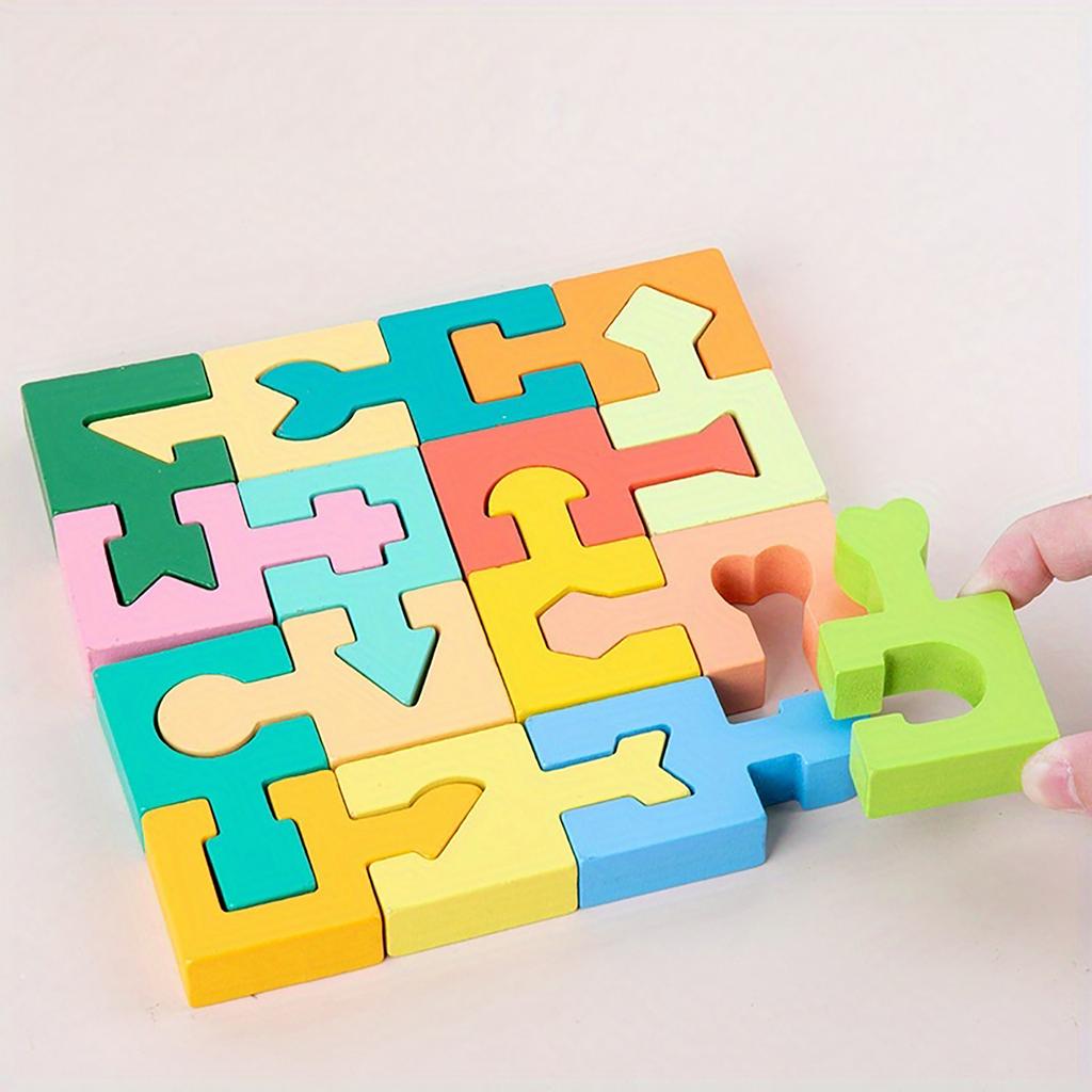 16pcs Colorful Geometric Puzzle Plastic Building For Youngsters, Hand-Eye Coordination Logical Thinking Development Educational Toy