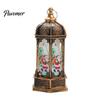 Decorative Holiday Desk Lamp Hexagon Christmas Lantern, LED Vintage Glowing Tabletop with Painted Night Light Scene, Flameless Candle for Bedroom And