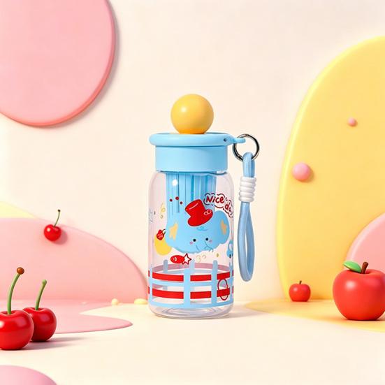 Water Cup with Soft Rubber Lanyard, Portable Leakproof Multi-Sealing Lid Water Bottle with Removable Tea Separator, Large Capacity Kids School Travel
