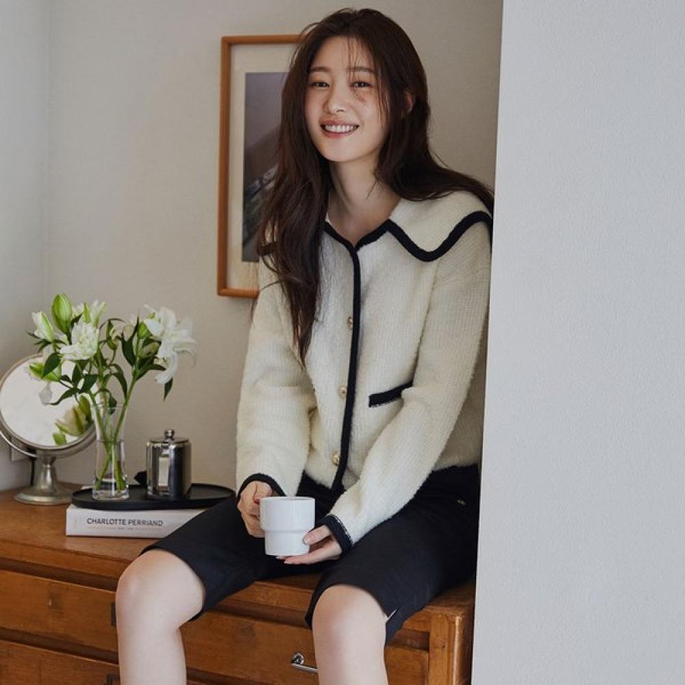 

On On Color Block Sailor Collar Cardigan Nek4xda22 IVORY/FREE