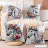 Watercolor Horse  Floral Cushion Cover Soft Plush Fabric DoubleSided Printed Cushion Covers for All Seasons Modern Home Decor