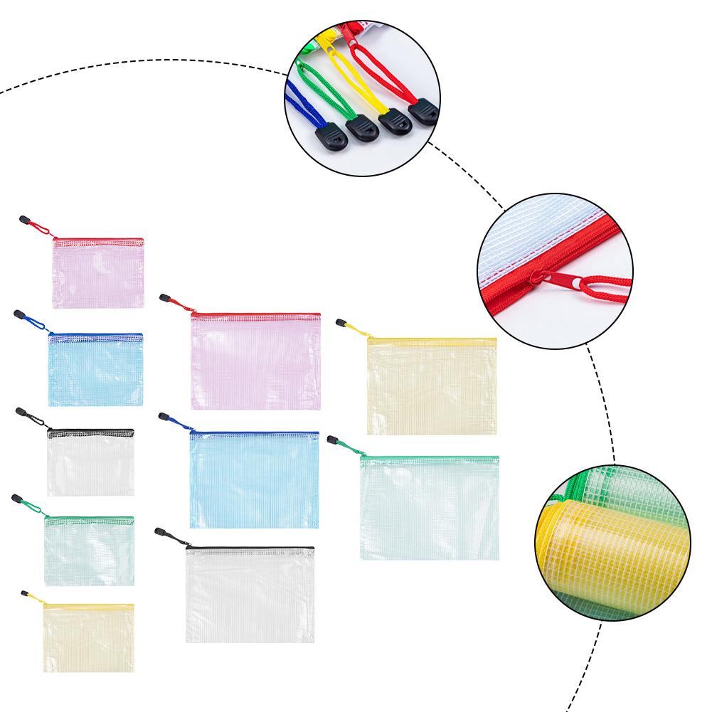 10Pcs Mesh Zipper Pouch A5 A6 Plastic Zip File Folders Document Organizer for School Office Supplies Travel Storage Bags