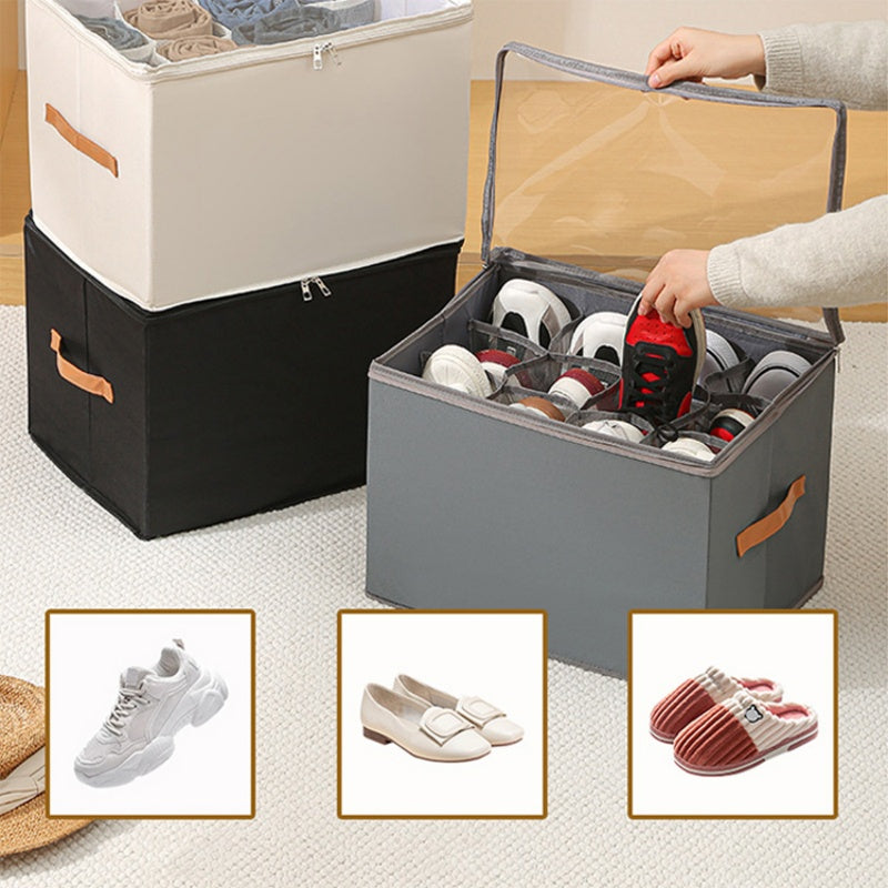 1pc Multiple Lattices Shoes Storage Box Foldable Separated Shoes Box Large Capacity With Handle Shoe Dispenser Shoes Organizer