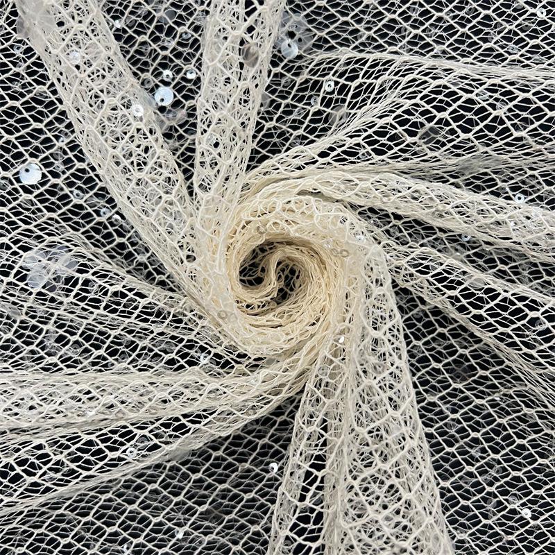 Mesh Embroidery Sequin Fabric Transparent Netting for DIY Women's Dress Formal Gownperformance Outfit Fabric 1/3/5yard