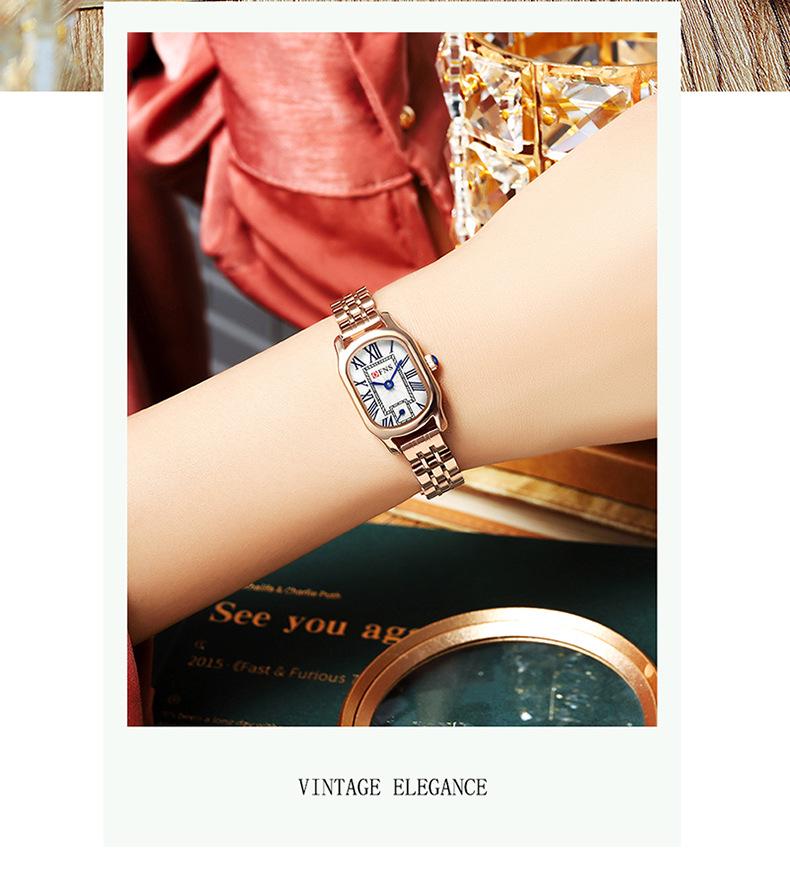 OFNS Women's Casual 30m Waterproof Quartz Watch with Roman Numerals and Two-Hand Design.