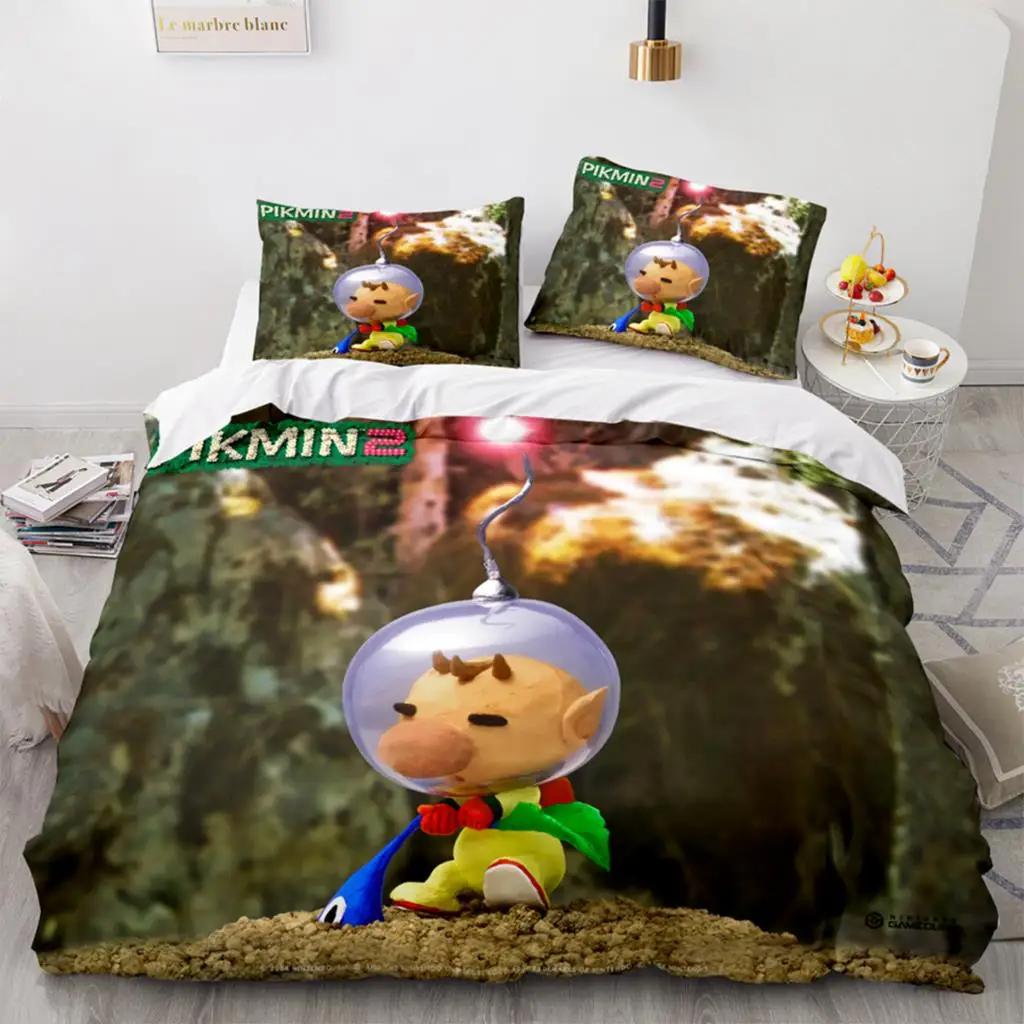 Tegneseriespill Pikmin Sengesett Gutter Jenter Tvilling Queen Size Dynetrekk Putetrekk Seng Barn Voksen Mote Hjem Tekstilekstil