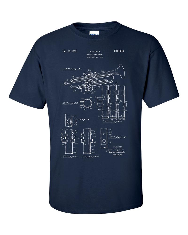 Trumpet Patent Musician Brass Classical Jazz Music Invention TShirt