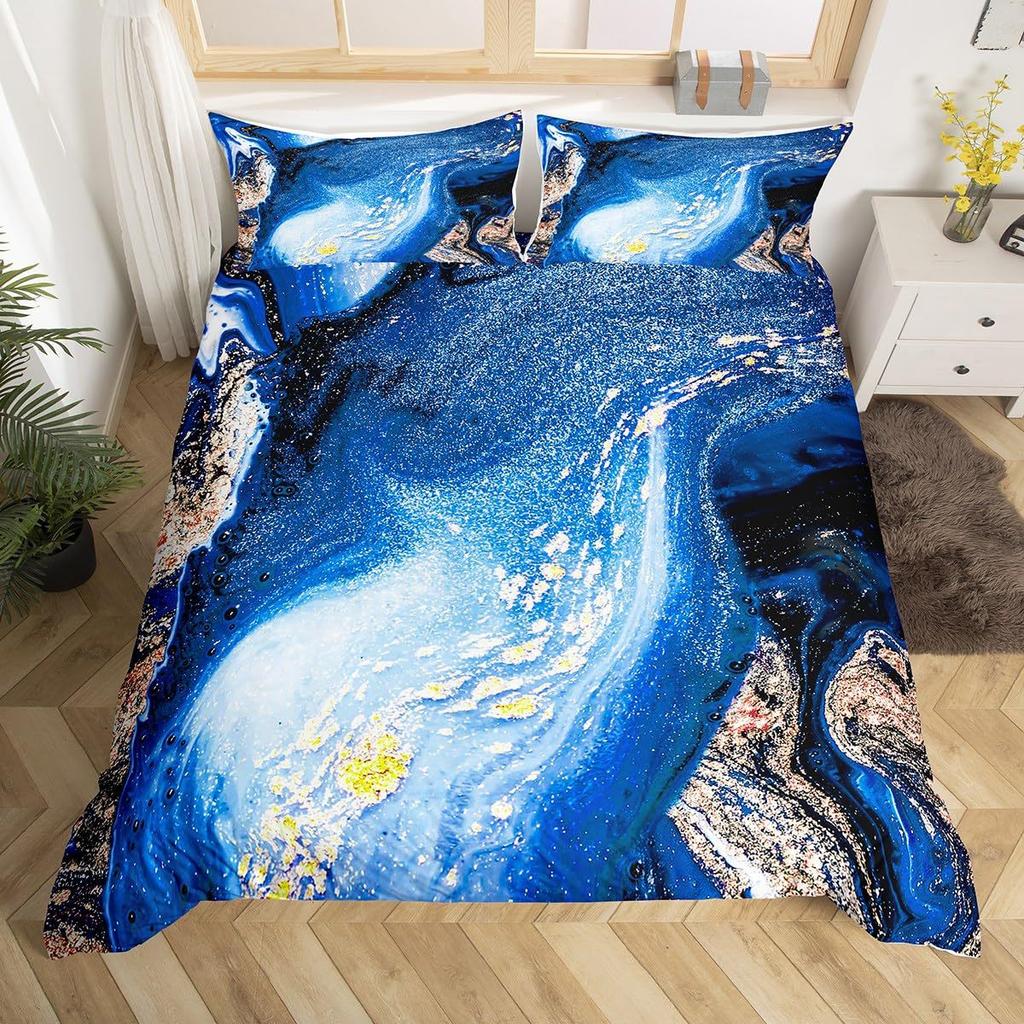 Blue Marble Textured Quilt Set Fashion 3D Digital Printing Bedding Quilt Set Three-Piece Set