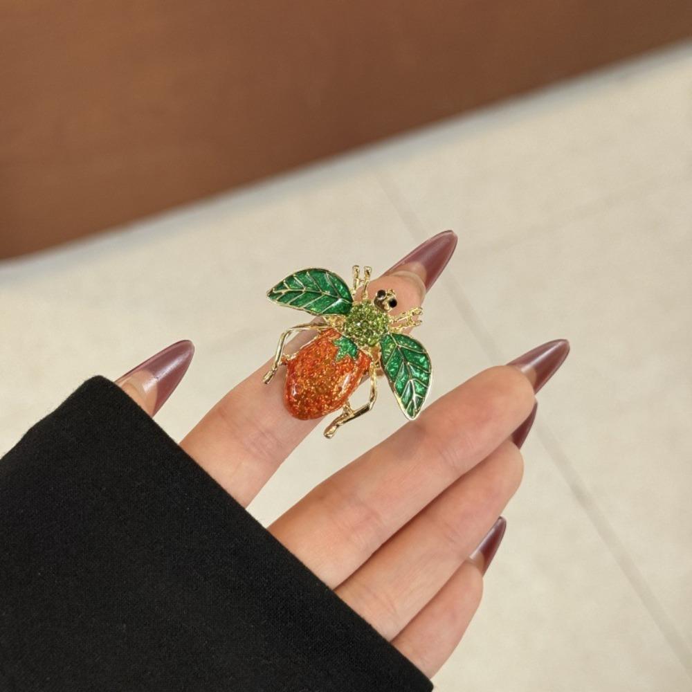 Strawberry Enamel Fruit Ring Korean Style Chunky Enamel Ring Cute Insect Drip Oil Ring  Couple
