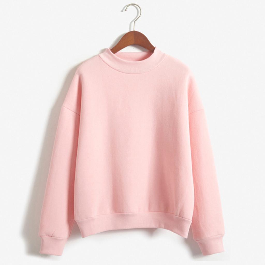 Damen-Sweatshirt mit einfarbigem Rollkragen, langen Ärmeln und Samt