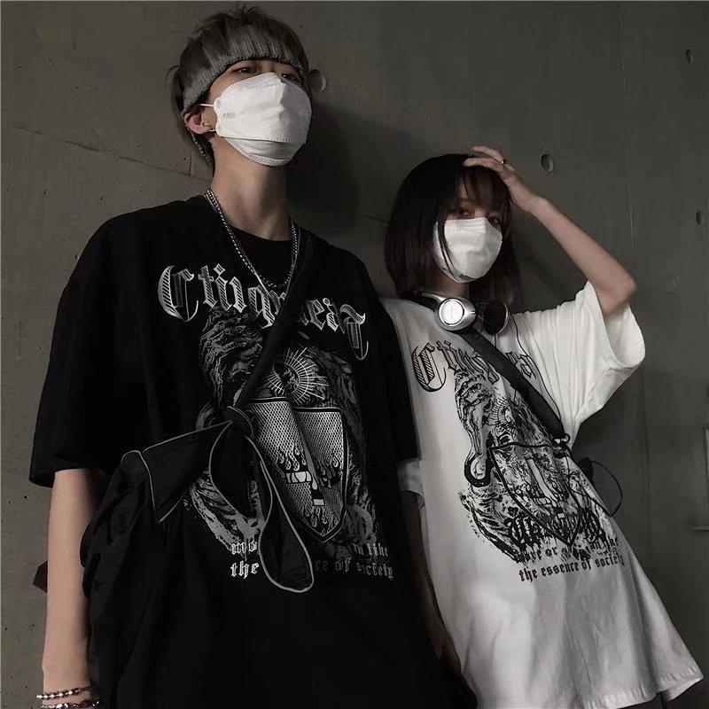 Harajuku Retro Style Hip Hop Street Trend Letter Print Top Men's and Women's Summer Crew-neck Loose Short-sleeved T-shirt