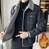 Fashion denim jacket men's fleece thickened autumn and winter lamb fleece new slim casual sports temperament jacket men's clothing