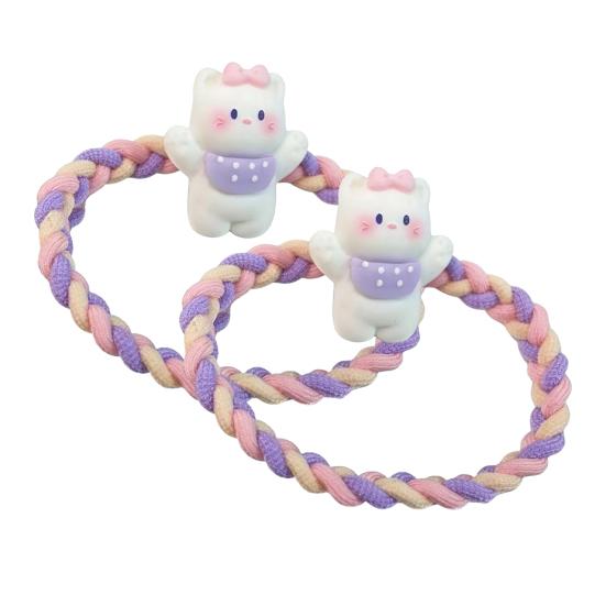 2 Stück Haargummis Weiche Geflochtene Elastische Haarbänder mit Cartoon Harz Tier Zubehör Kratzfrei Mädchen Kinder Pferdeschwanz