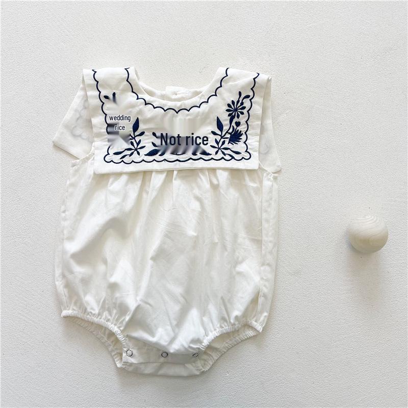 

Летний детский ромпер без рукавов с вышивкой кролика и матросским воротником Size 90cm белый