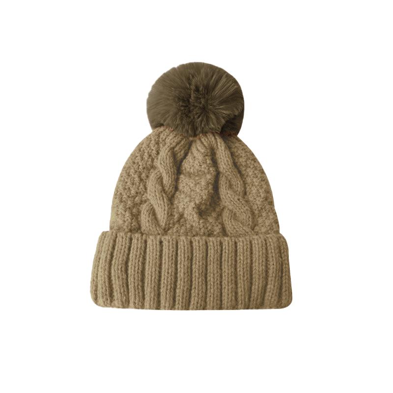Autumn And Winter Women'S Warm Knitted Hat Fashionable And Versatile Wool And Velvet Thickened Hat Outdoor Cold-Proof Hat