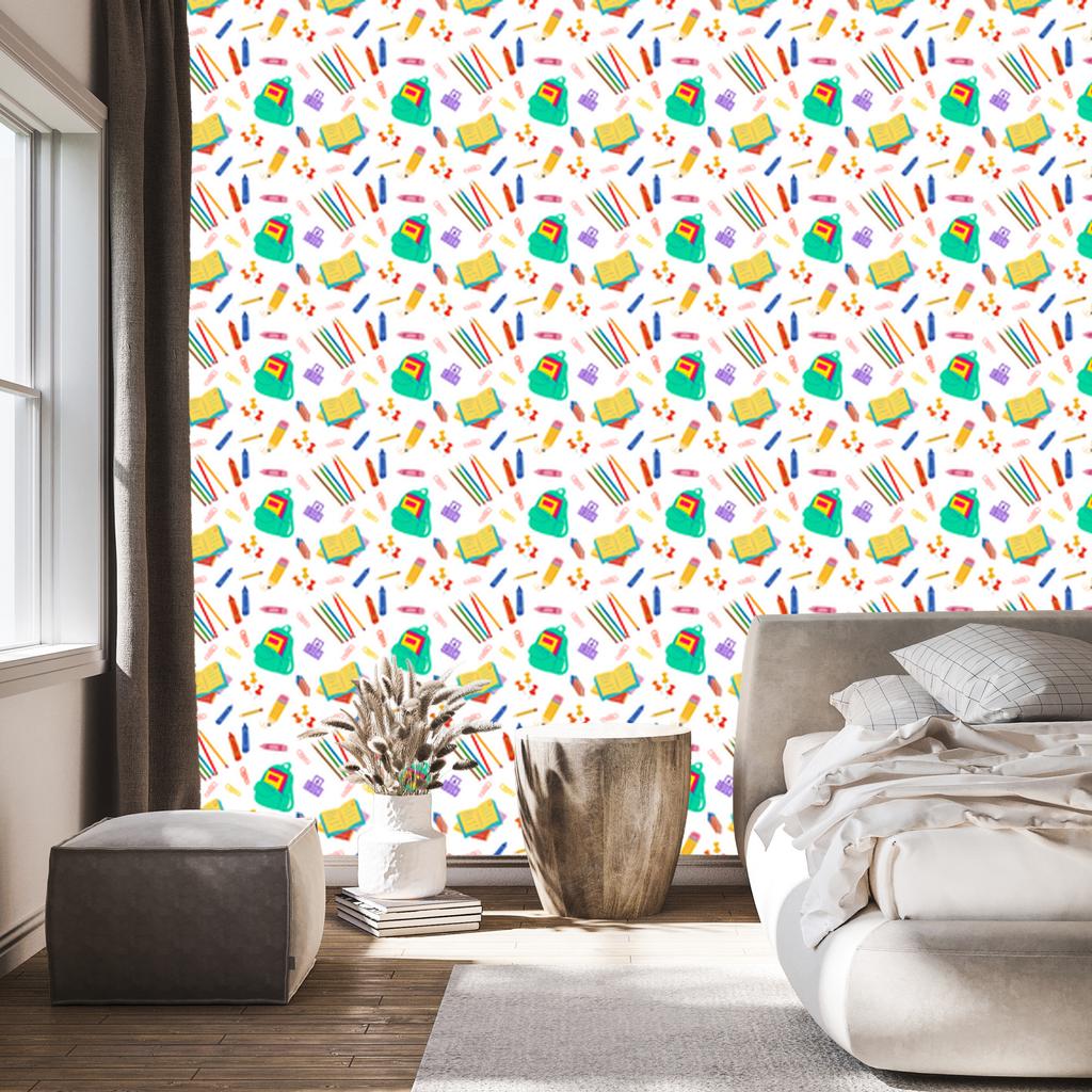 Back to School Wallpaper White, Cream and Coral for Living Room and Bedroom 50x1000