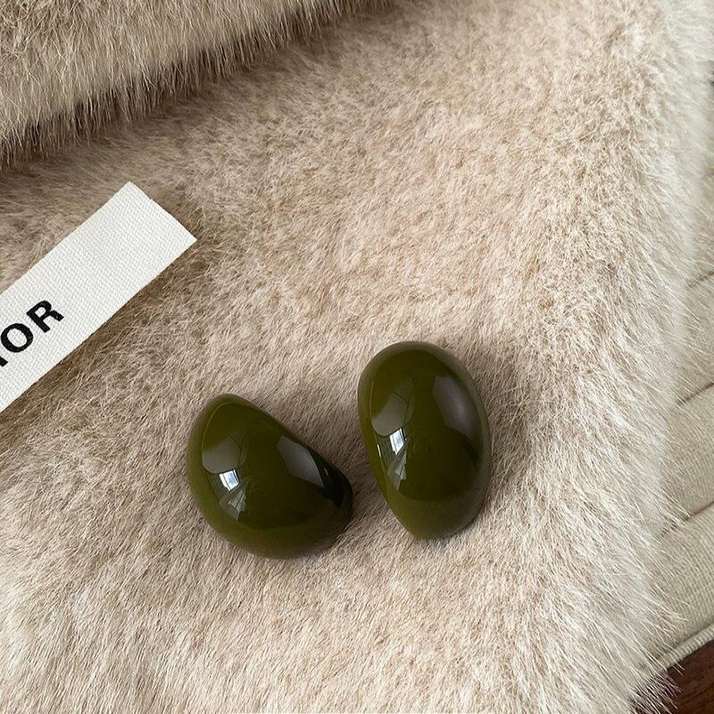 Chunky Resin Semi-Circle Earrings Exquisite Vintage Geometric Ellipse Studs Hypoallergenic for Wedding Guest Outfit Female Jewelry