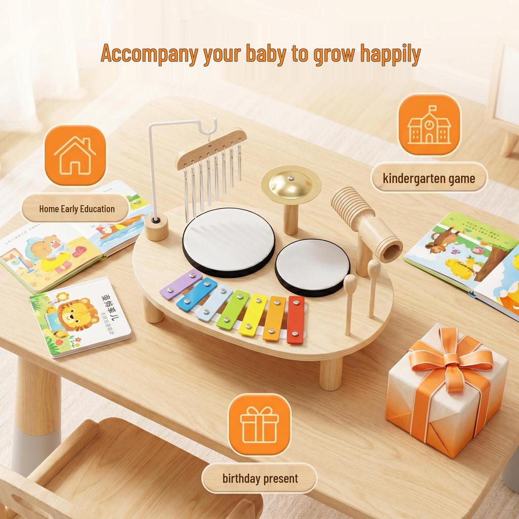 Multifunctional Wooden Music Table: Children's Educational Drum & Xylophone Toy for Boys & Girls