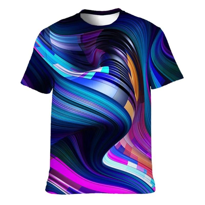 Barevná trička pro muže s 3D potiskem, neonové abstraktní tričko s krátkým rukávem