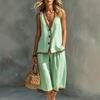 Cross-border exclusive for European and American summer women's vacation style two-piece set, solid color button casual vest cardigan women's shorts 