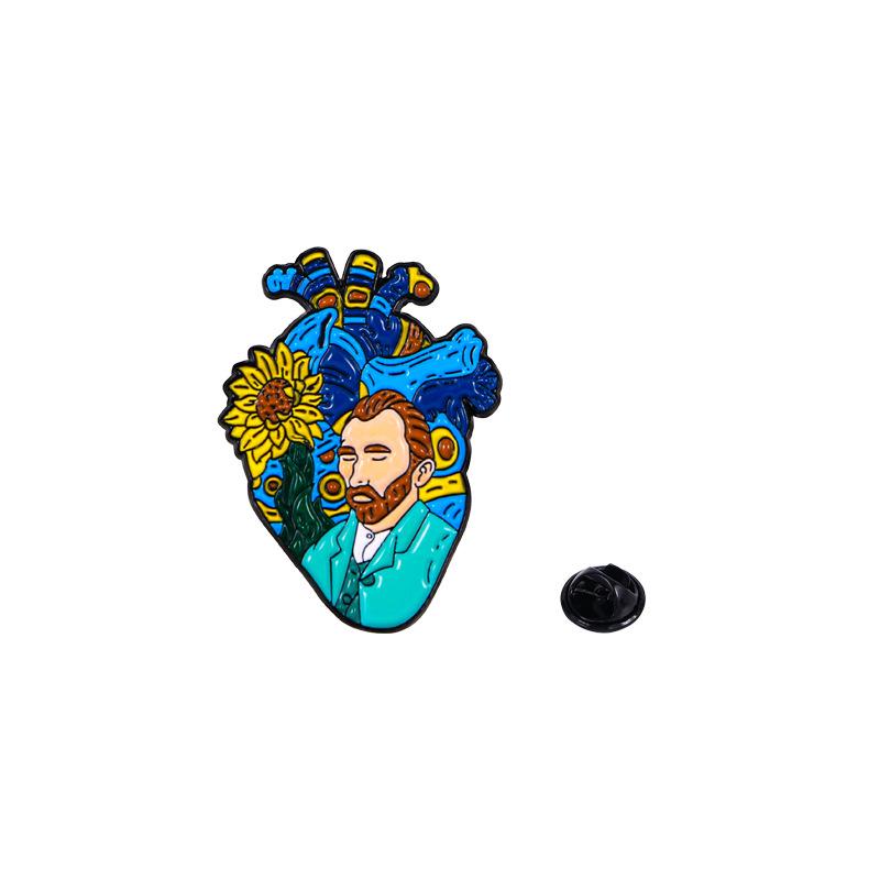 

Original Van Gogh Oil Painting Heart Brooch Innovation Lighthouse Marine Visceral Badge Metal Drip Oil Badge Holder