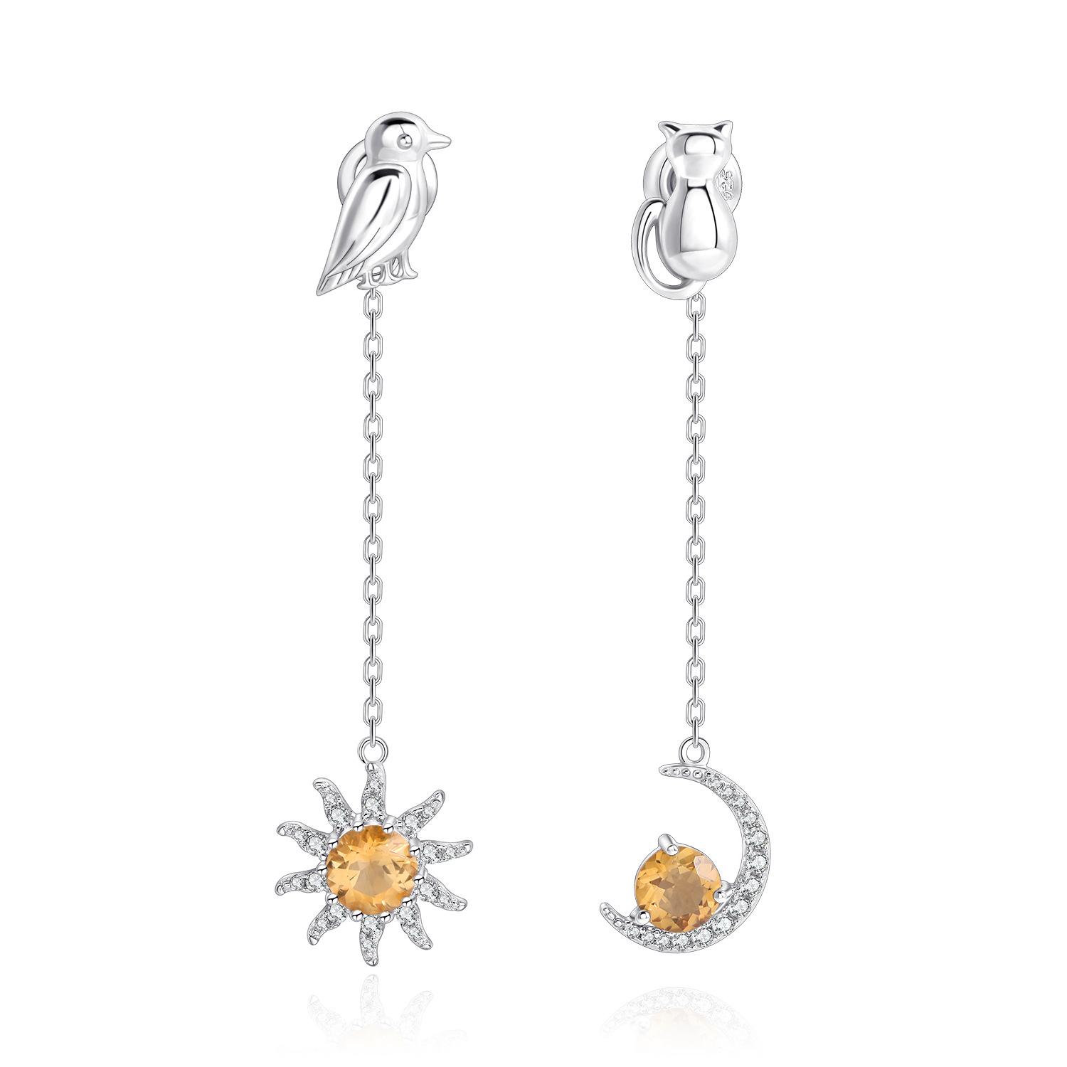 

Модные серьги с натуральными драгоценными камнями «Солнце и Луна», кристалл граната, топаз, серебро S925, длинные красочные серьги с драгоценными камнями