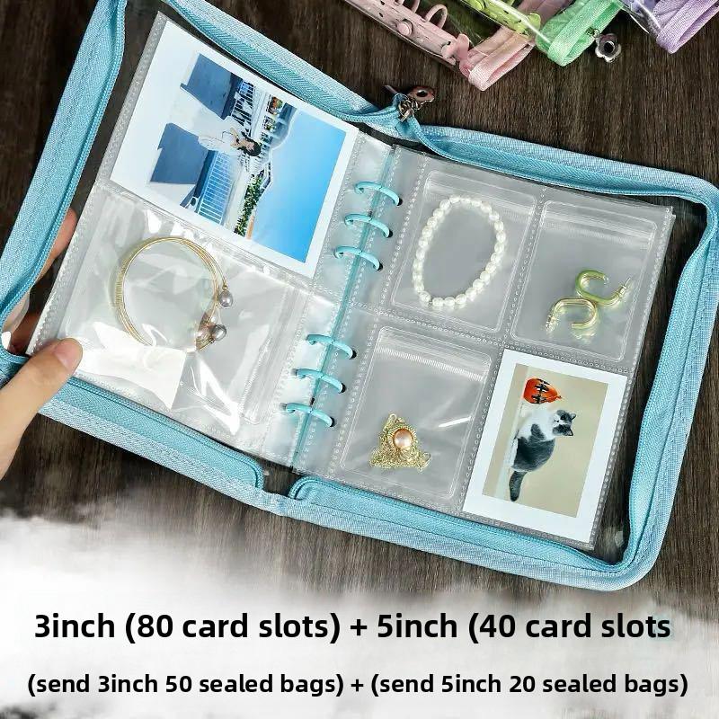 1 Set Candy Colors Convenient Large Capacity Photo Album Includes Sealed Bag Portable Multiple Sizes Multi-Function 25.3x18.5cm