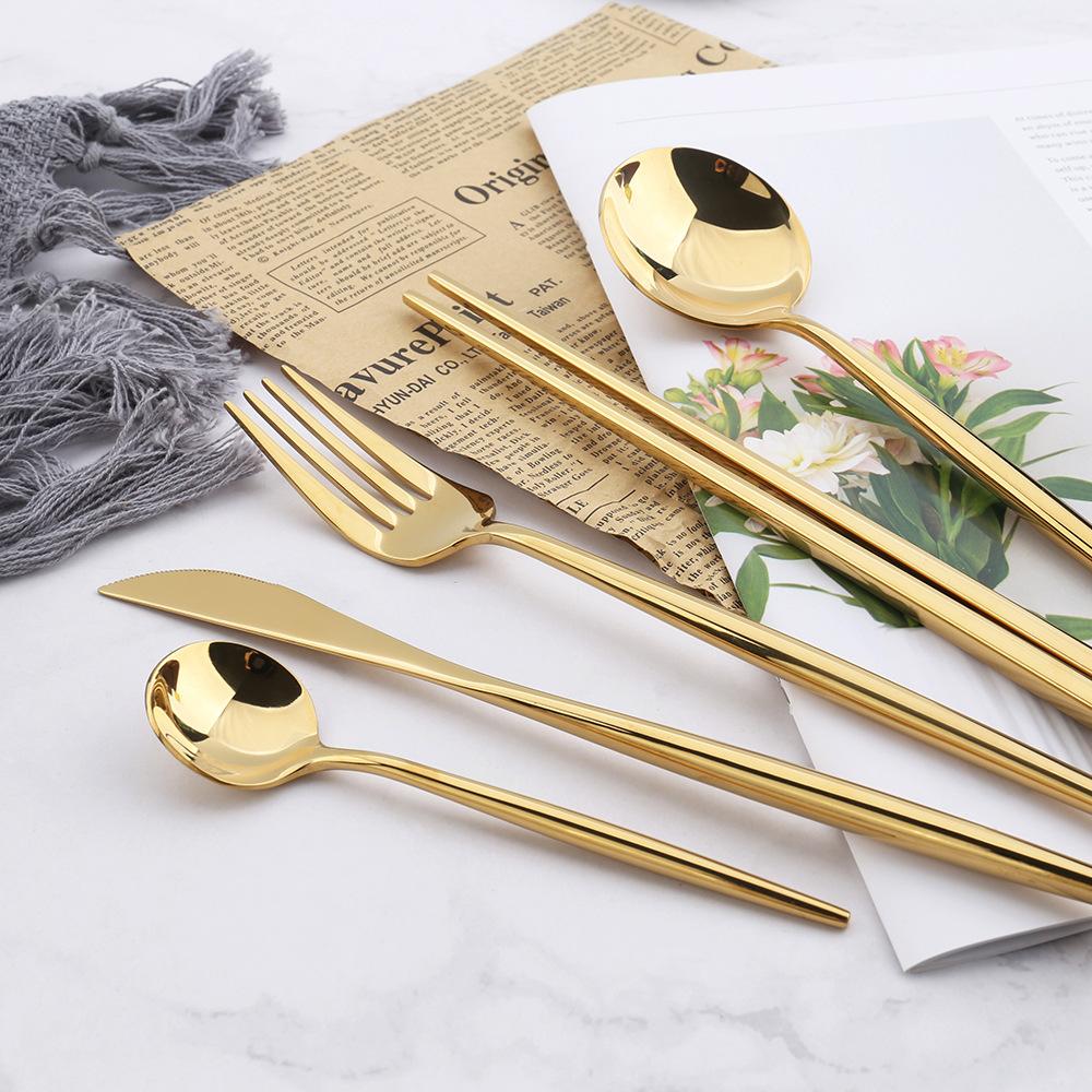 HANYANG 304 cuillères, fourchettes et baguettes en acier inoxydable miroir Portugal couteaux et fourchettes plaqués or argent brillant vaisselle occidentale d'hôtel