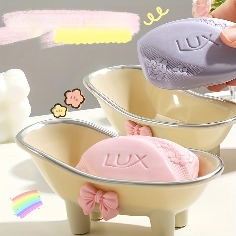 1pc Cute Creative Bathtub Soap Dish with Bowknot, Material Portable Storage Soap Holder, Bathroom Accessory, Bath Accessories