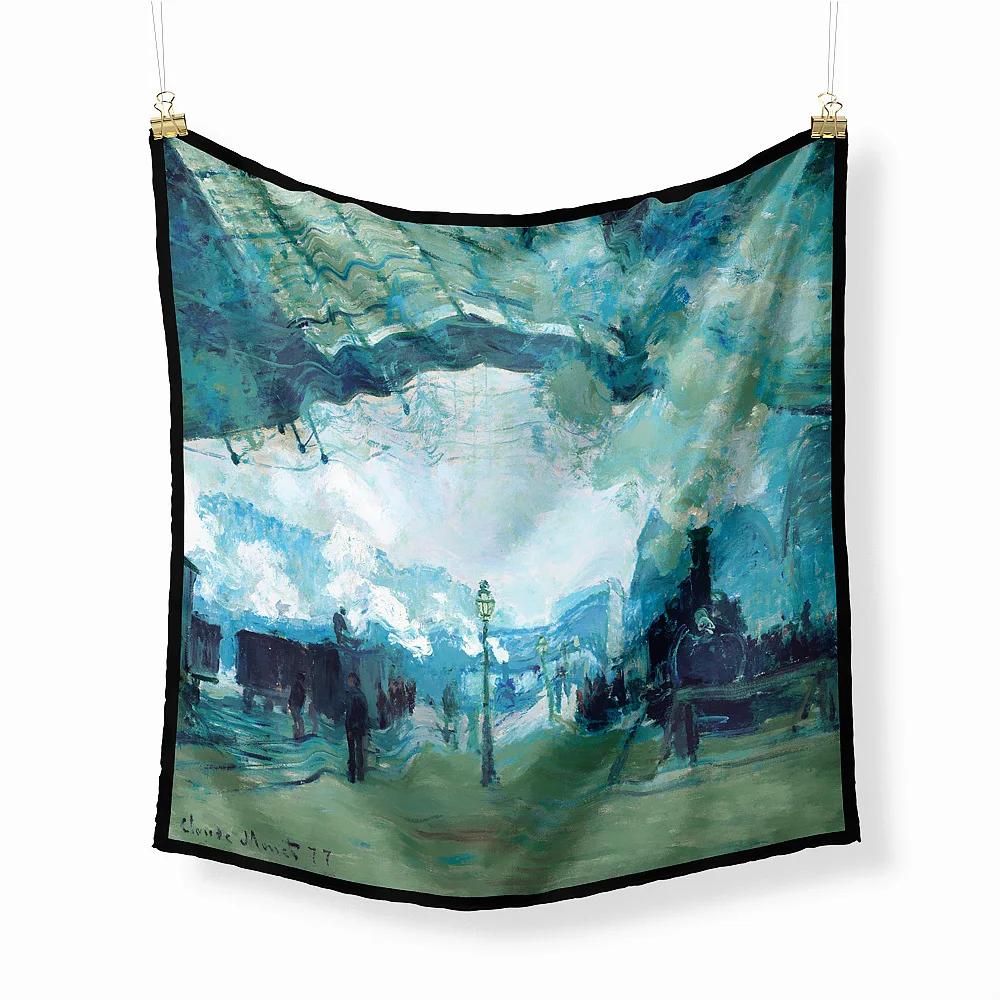 Oil Painting Twill Silk Scarf Women Bandana Foulard Female Headbands Neck Kerchief Fashion Print Square Scarves