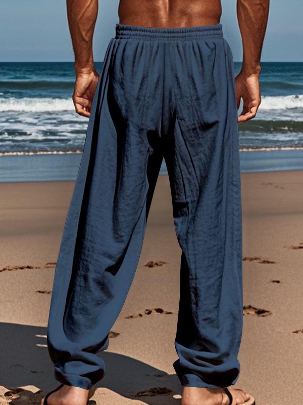 Herren Sommer Leinenhose Übergröße - Europäischer Amerikanischer Stil, Gerades Bein, Falten, Kordelzug, Schnelltrocknend.
