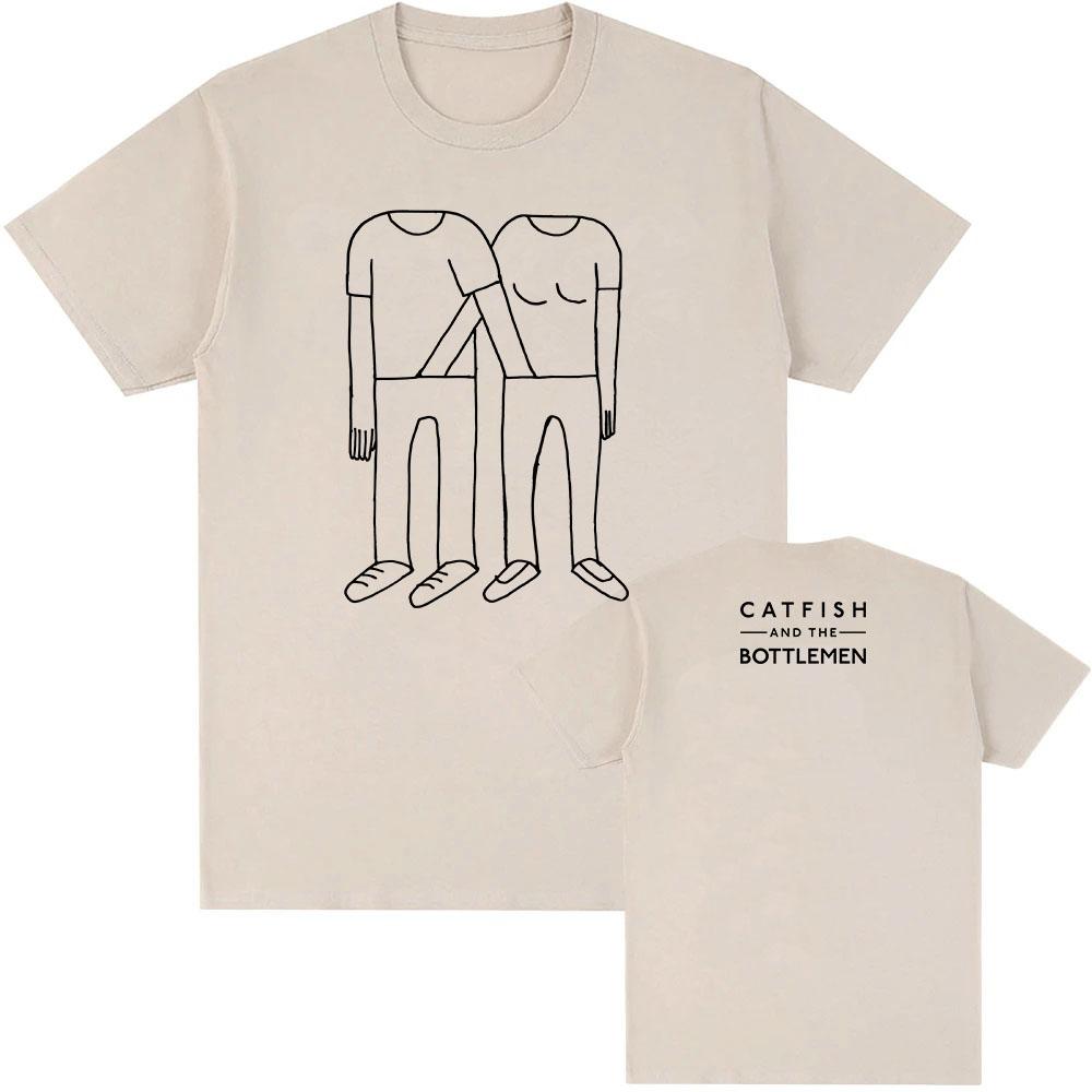2025Summer Balcony Anniversary Tshirt Rock Band Catfish and Bottle Pattern Tshirt Mens Fashion Pure Cotton Hip Hop Street Top