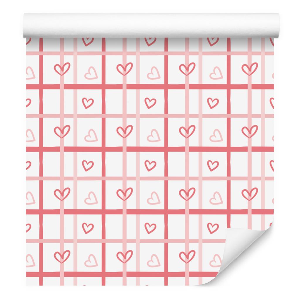 Hearts Wallpaper White and Coral 50x1000