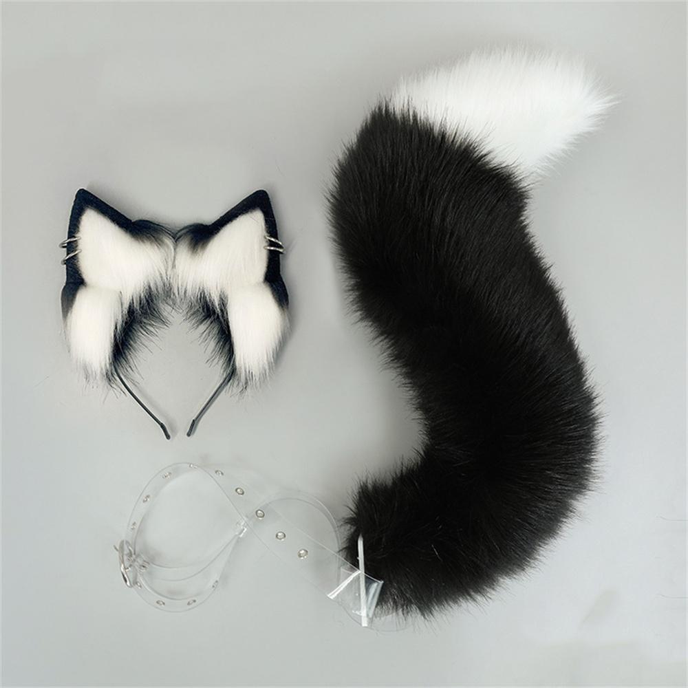 Fluffy Fox Wolf Dog Ears Tail Set Plush Halloween Costume Accessories Cosplay Anime Convention Game Role Play For Festival